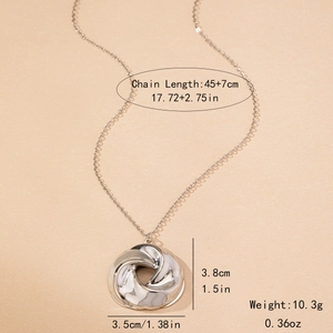 Minimalist silver twist round pendant necklace with dimensions and chain length details