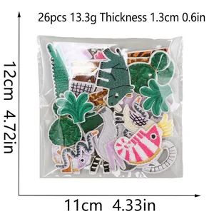 26-piece set of colorful jungle animal embroidery patches featuring lions and elephants