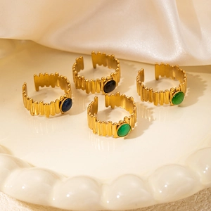 Vintage 18K gold plated titanium steel rings with natural blue and green gemstones