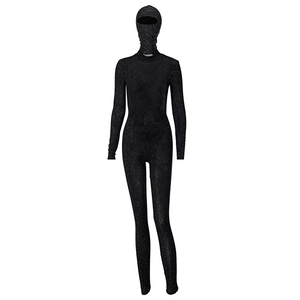 Body noir scintillant à manches longues avec capuche ouverte assortie pour tout le corps