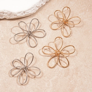Minimalist metallic hollow flower earrings in gold and silver finish with wire art design