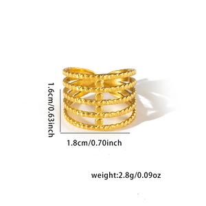 Macro detail of gold-plated titanium steel ring featuring five layers of bead texture