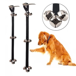 Adjustable black nylon pet doorbell with silver metal bells for dog training and communication