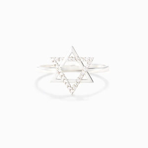 Bague Ouverte Étoile Hexagramme en Argent Sterling 925 pour Femme Bague Minimaliste en Strass Géométrique Étoile de David
