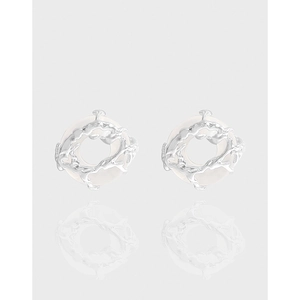 Lava Texture Round Agate Stud Earrings With 925 Sterling Silver Earring Post Minimalist Niche Jewelry For Women