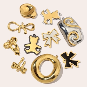 French style dual-color bow and bear titanium steel DIY pendant charms for jewelry