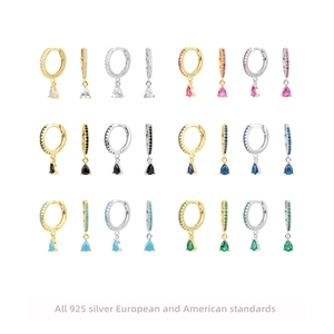 French Luxury 925 Sterling Silver Water Drop Hoop Earrings For Women Rhinestone Inlaid Brushed Texture Fashion Jewelry