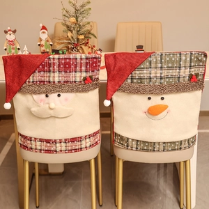 Coprisedie natalizi con design Babbo Natale e Pupazzo di neve in tessuto scozzese festivo