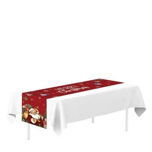 Christmas table runner with Santa Claus pattern and Merry Christmas text on white background