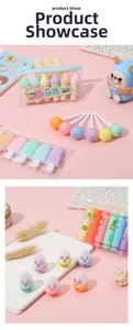 Close-up of mini pill-shaped highlighters in cute macaron colors and ice cream shapes
