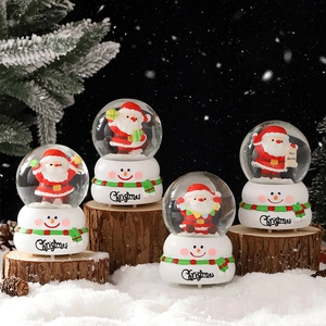 Boule de Cristal Lumineuse Père Noël Bonhomme de Neige Décoration en Résine pour Noël Fête Cadeau Enfant