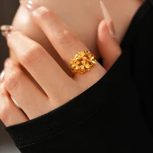 Elegant 24k gold-plated flower cluster open ring with zircon inlay for a vintage floral look