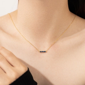 Elegant 925 silver gold necklace with three rectangular blue gemstones for women