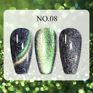 Detail of magnetic cat eye nail polish No.08 showing glitter effect and starry texture