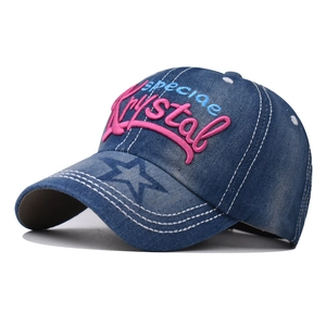 Deep blue washed denim baseball cap with Speciae Krystal embroidery and star pattern