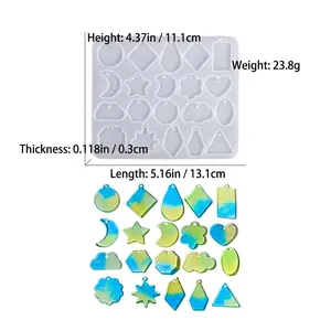 Macro detail of 20-cavity flower and geometric earring resin silicone mold with dimensions