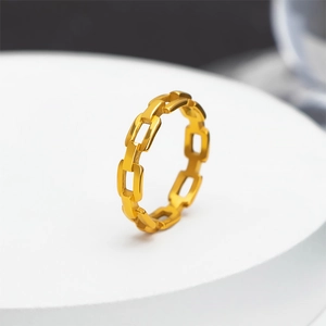 Minimalist Titanium Steel Hollow Chain Ring For Women Men 18K Gold Plated Geometric Open Link Finger Ring Street Jewelry