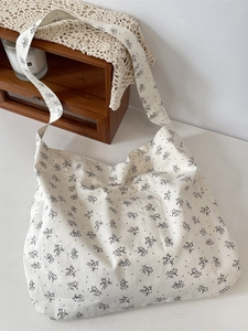 Sac bandoulière en toile fleurie beige à grande capacité pour mode décontractée femme
