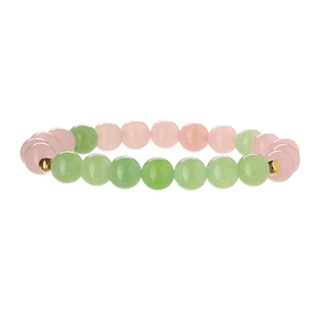 Handmade beaded bracelet featuring natural pink quartz and green aventurine with gold spacers