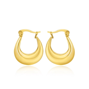 Minimalist golden drop hoop earrings in stainless steel with a polished metallic finish