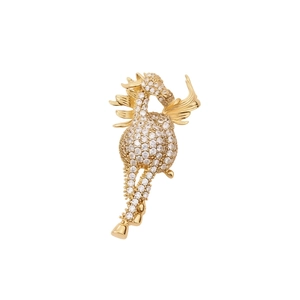 Exquisite 14K gold plated Pegasus brooch with sparkling pavé zircons on white background