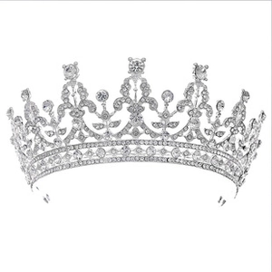 Macro view of crystal flowers and rhinestones on the luxury vintage silver bridal tiara