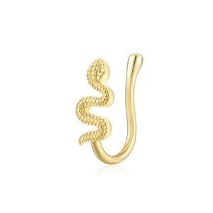 Detailed macro view of a golden snake nose cuff with textured scales and U-shaped design
