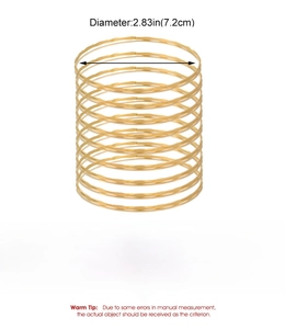 Detail view of gold alloy multi-layer spring bracelet with size and weight specifications