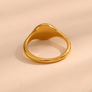 Detail of a minimalist 18K gold plated stainless steel ring with radial line design