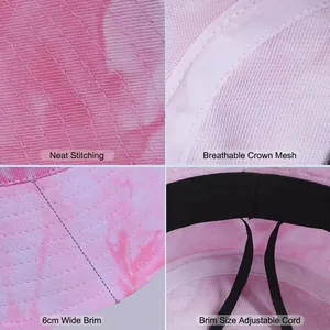 Pink tie-dye sun hat with 6cm brim, breathable mesh lining and adjustable drawstring