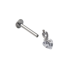 G23 titanium labret stud with heart shaped zircon and internal thread design