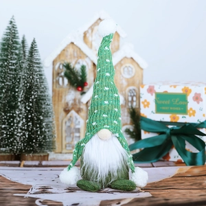 Christmas forest gnome plush doll with green knitted hat and white beard decoration