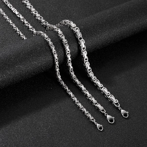 Men Stainless Steel Byzantine Chain Necklace Square Box Link High Polished Hip Hop Punk Jewelry With Lobster Clasp