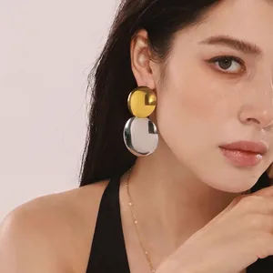 Boucles D'oreilles Pendantes Géométriques En Acier Inoxydable Bicolore Poli Finition Miroir Style Moderne Pour Femmes