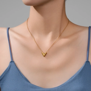 Elegant 18K gold-plated stainless steel V-shaped pendant necklace for women