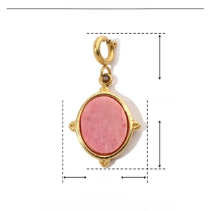 Detailed size parameters of pink natural stone pendant with gold stainless steel frame