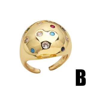 Fashionable gold-plated double-layer open ring with multi-color zircon inlay for women