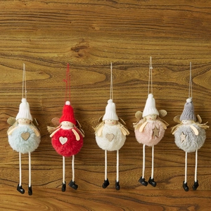 Five-piece set of plush angel Christmas tree ornaments in five assorted colors hanging