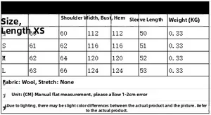 Detailed size chart for the bow quilted jacket showing measurements for XS S M L sizes