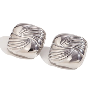 Silver square textured stainless steel earrings with radiant ripple pattern design