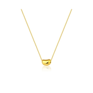 Elegant gold polished bean pendant necklace with delicate box chain on white background