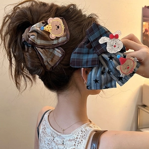 Cute Cartoon Animal Plaid Fabric Wrapped Hair Claw Clip Large Shark Clip For Women Girls Korean Style Kawaii Accessory