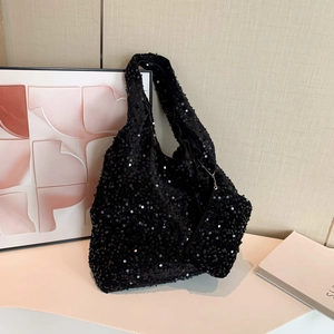 Chic black sequin tote bag for women, large capacity shoulder bag for commuting