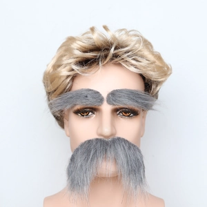 Realistic Halloween Santa beard set with grey eyebrows and golden wig for party cosplay