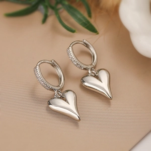 Elegant gold plated heart drop earrings with shimmering zircon inlays for women