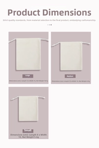 Size chart showing large medium and small drawstring velvet jewelry storage pouches