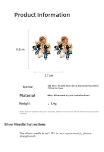 Vue détaillée de boucles d'oreilles vintage en cristal et perles de 8,3 cm avec argent 925