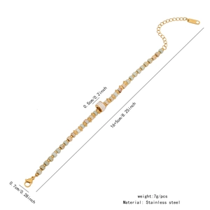 Technical drawing showing measurements of beaded stainless steel heart bracelet