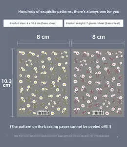Detail view of floral nail stickers TS-605 and TS-607 with 8x10.3cm dimensions