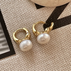 Elegant Artificial Pearl Hoop Earrings With 925 Sterling Silver Earring Post Artificial Pearl Dangle Earrings For Women Korean Style